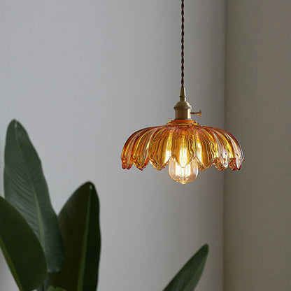 Nortensia - Vintage glass pendant lamp with flowers