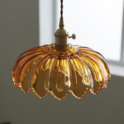 Nortensia - Vintage glass pendant lamp with flowers