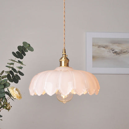 Nortensia - Vintage glass pendant lamp with flowers