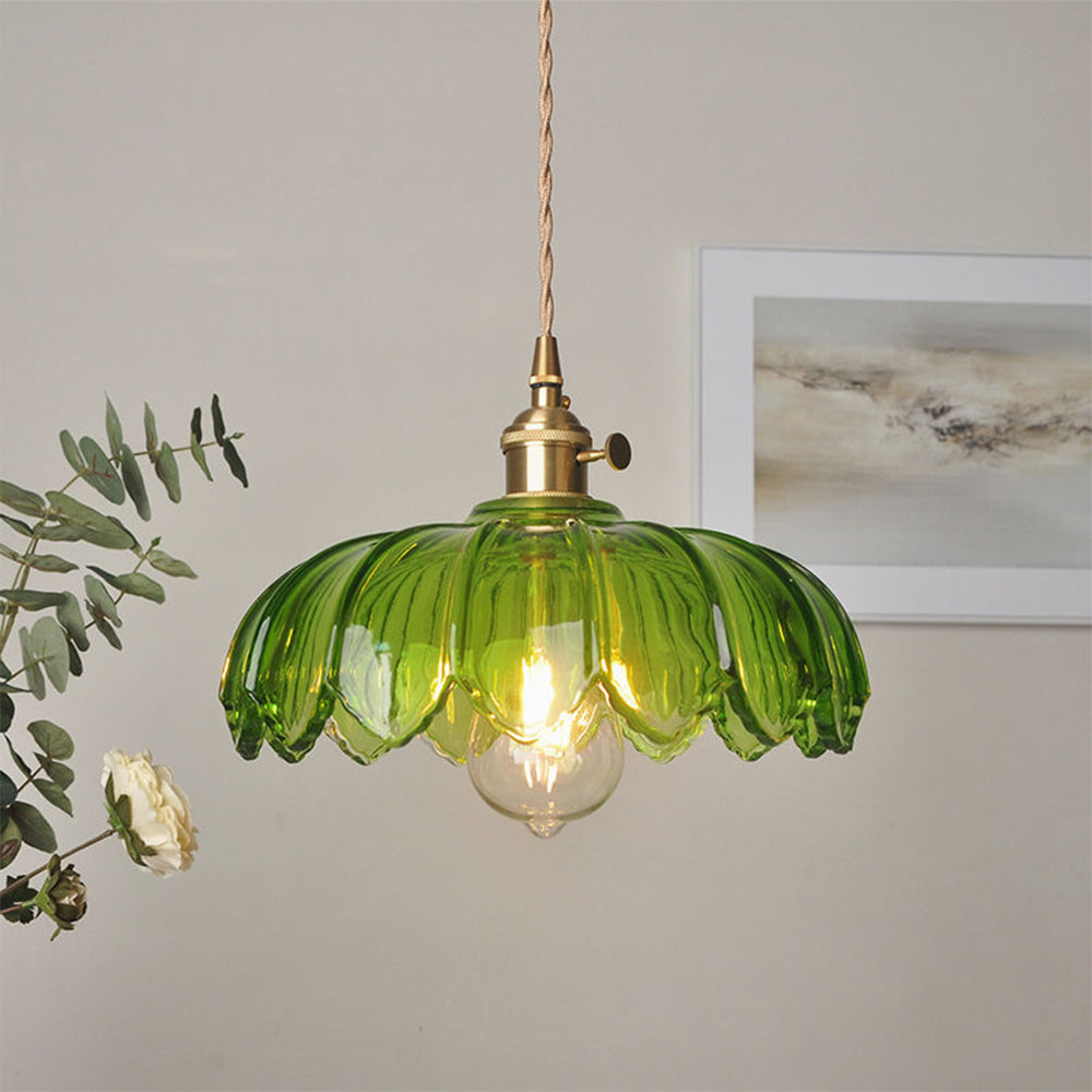 Nortensia - Vintage glass pendant lamp with flowers