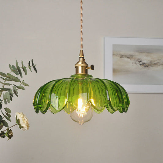 Nortensia - Vintage glass pendant lamp with flowers