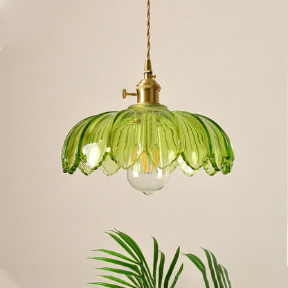 Nortensia - Vintage glass pendant lamp with flowers